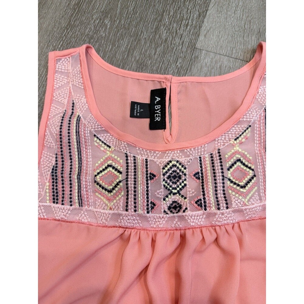 Women's A. Byer Medium Short Sleeve Peach Top-EUC - Picture 5 of 10